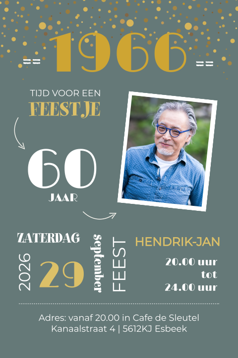 Uitnodiging verjaardag man 60 jaar uit 1966