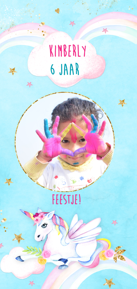 Uitnodiging kinderfeestje unicorn meisje
