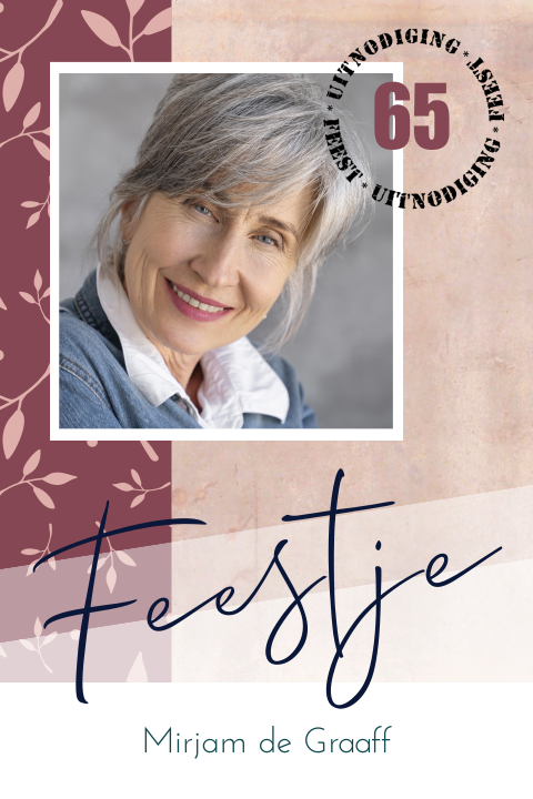Uitnodiging verjaardag vrouw foto 65 jaar leeftijd aanpasbaar