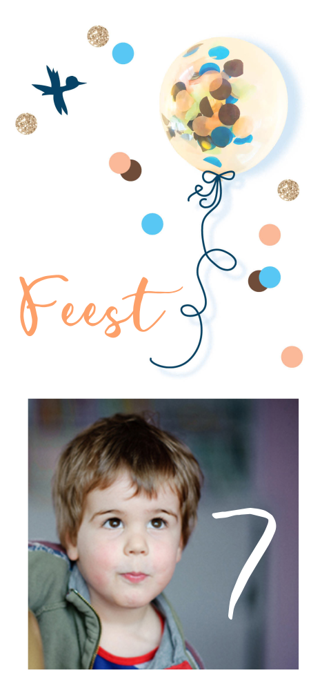 Kinderfeestje uitnodiging met confetti ballon voor een jongen
