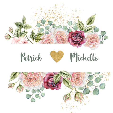 Trouwkaart met rozen en glitterlook