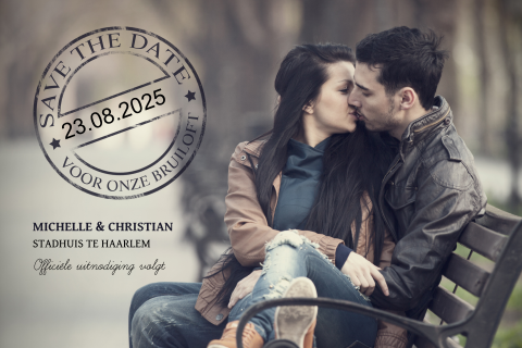 Dubbelzijdige save the date kaart met eigen foto en stempel