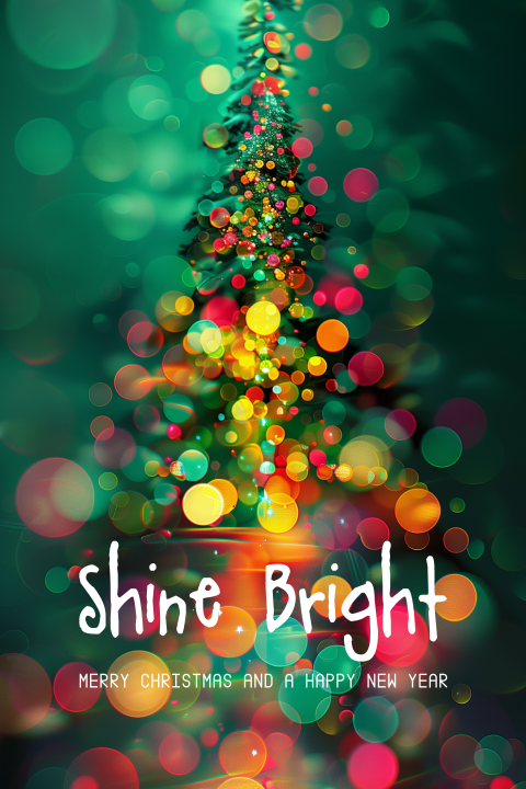 Kerstkaart vrolijk gekleurde lichtjes