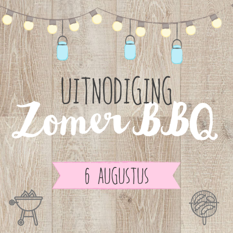 Warm houten bbq zomer uitnodiging partylichtjes