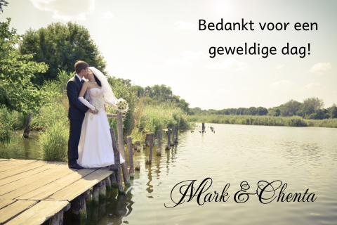 Liggende bedankkaart bruiloft met foto