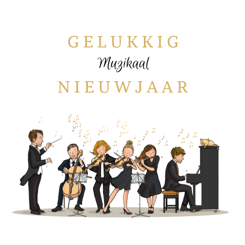 Nieuwjaarskaart met orkest en dirigent
