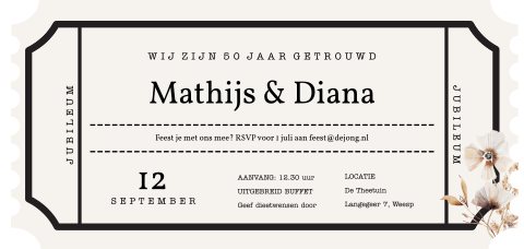 Hippe jubileum uitnodiging 50 jaar getrouwd ticket