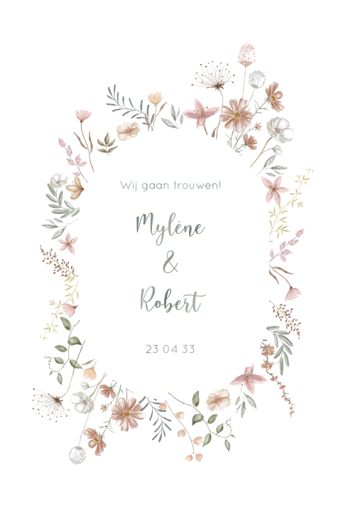 Een prachtige trouwkaart met watercolour bloemen kranshoogglans