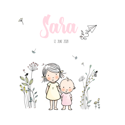 Geboortekaartje van een zusje met lief meisje 2e kindje