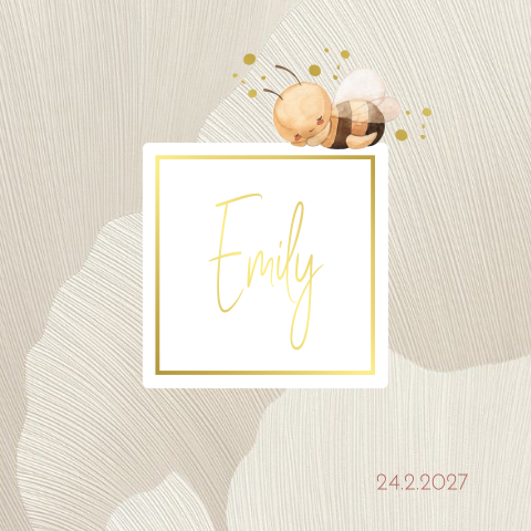 Geboortekaartje voor een meisje met een slapend bijtje en aardetinten