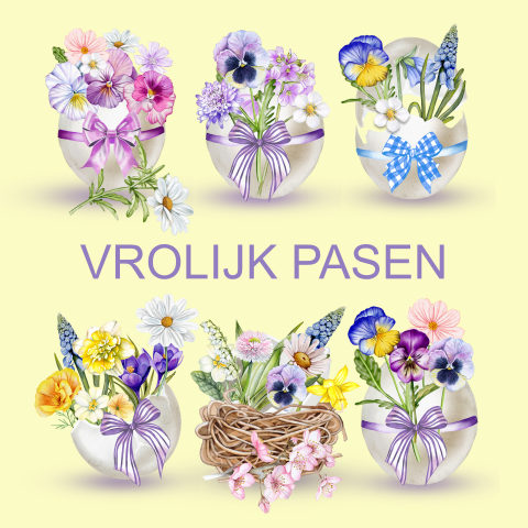 Wenskaart vrolijk pasen eieren gevuld met bloemen
