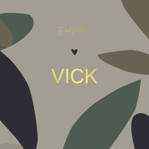 Abstract geboortekaartje jongen camouflage goudfolie