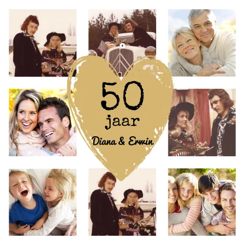 Hippe jubileumkaart fotocollage 50 jaar getrouwd