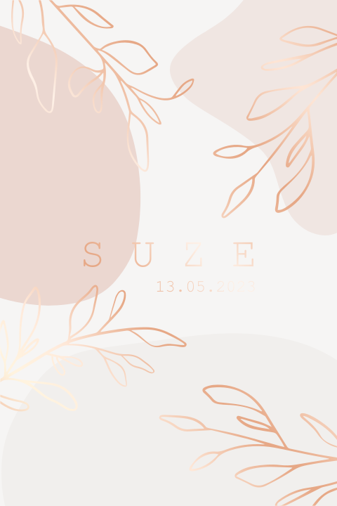 Geboortekaartje meisje botanisch abstracte vormen bladeren