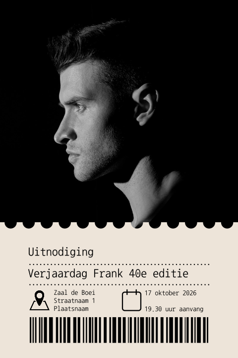 Uitnodiging maken verjaardag man met foto ticket
