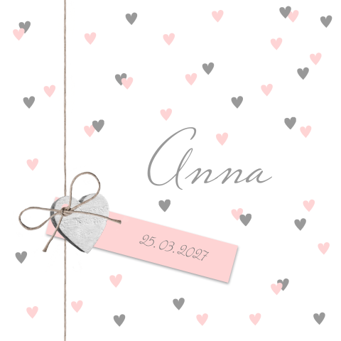 Meisjes geboortekaartje  hartjes tekst label roze