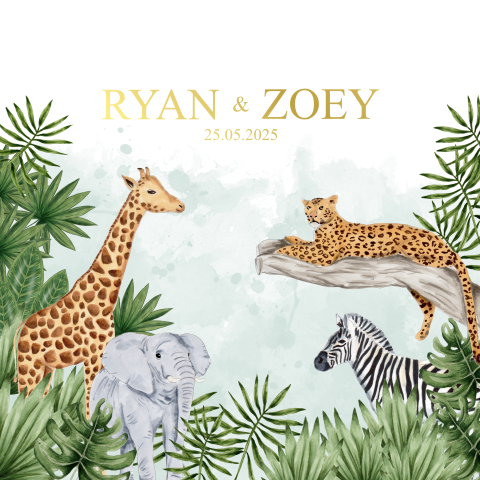 Geboortekaartje Tweeling jungle dieren waterverf