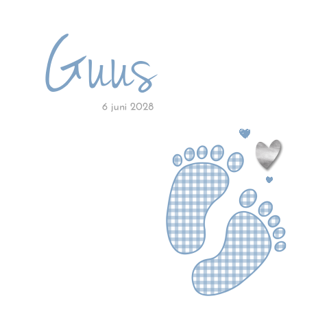 Klassiek geboortekaartje jongen met voetjes en ruitjes