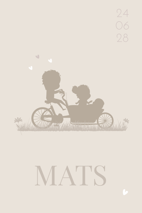 Geboortekaartje derde kindje bakfiets jongetje