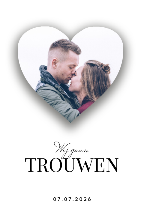 Staande trouwkaart met foto achter een hart