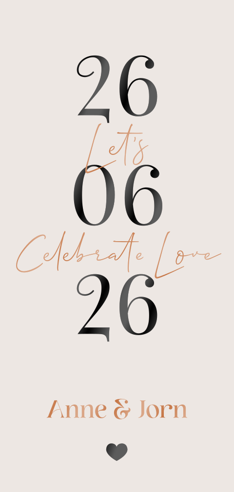 Langwerpige Trouwkaart met Datum en tekst in hoogglans