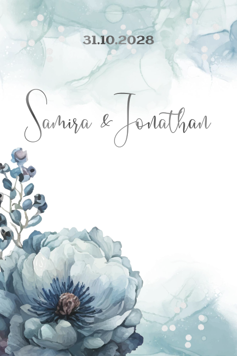 Trouwkaart met prachtige blauwe aquarel bloemen