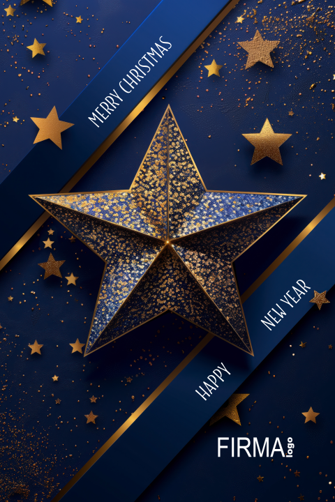 Zakelijke kerstkaart goud look sterren en donker blauw