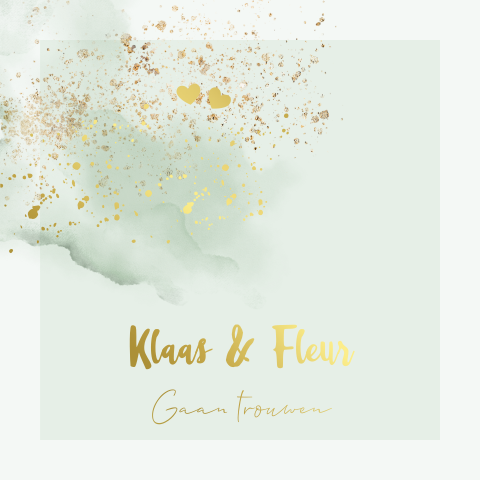 Moderne trouwkaart met goudfolie mintgroen