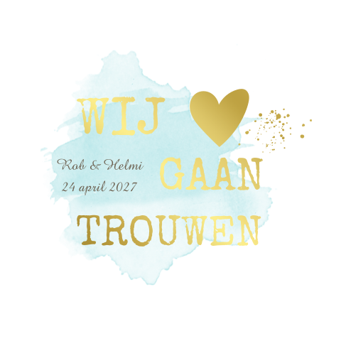Prachtige huwelijkskaart met waterverf en goudfolie druk