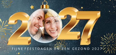 2027 kerstkaart met jaartal en kerstbal foto