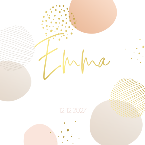 Geboortekaartje meisje met goudfolie en vrolijke vormen