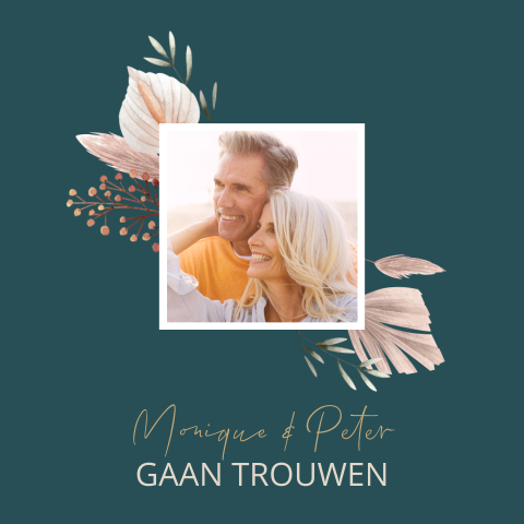 Uitnodiging trouwen met botanische tekeningen