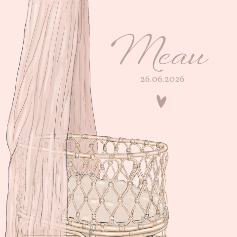 Geboortekaartje meisje met wiegje hemeltje lichtroze