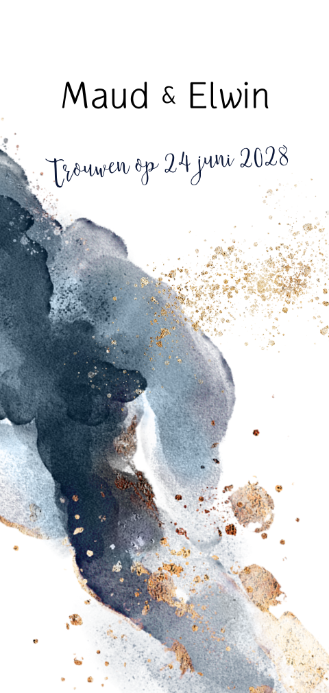 Trouwkaart met verschillende tinten blauwe aqaurel