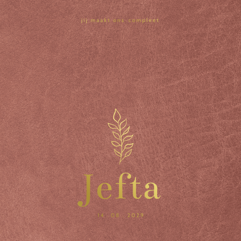 Dubbel geboortekaartje met goudfolie en leer look