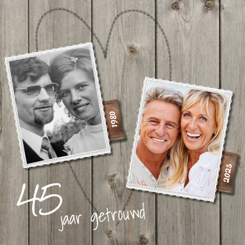 Uitnodiging 45 jaar getrouwd met oude foto
