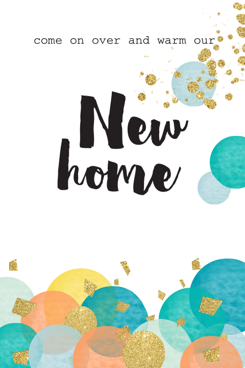 Uitnodiging housewarming gouden glitter en turquoise