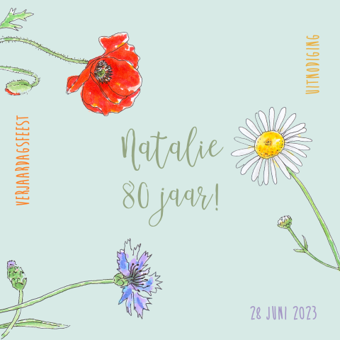 Uitnodiging verjaardag 80 jaar met veldbloemen