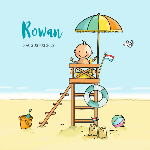 Geboortekaartje jongen op het strand