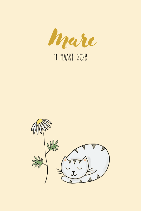 Geboortekaartje kat en bloem voor een meisje