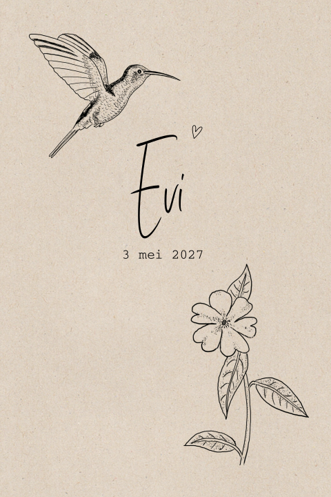 Geboortekaartje meisje met een kolibri vogel