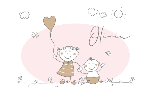 Geboortekaart baby met grote zus ballon vlinder