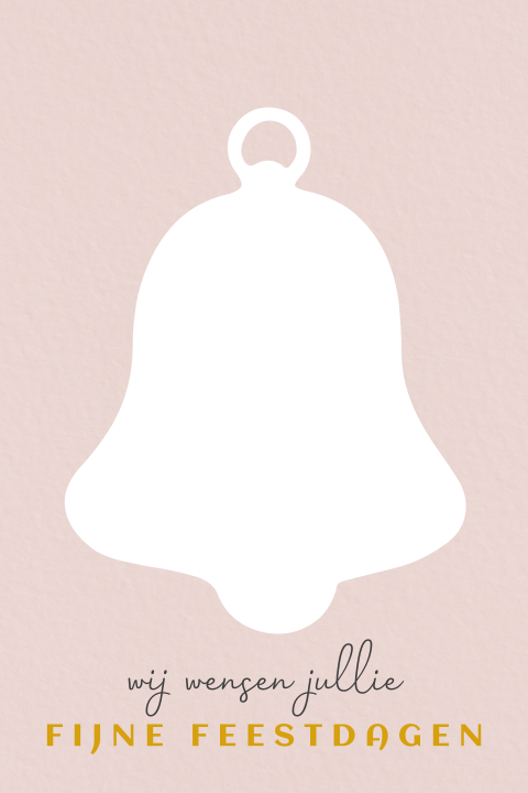 Kerstkaart met foto achter een uitgesneden kerstklok