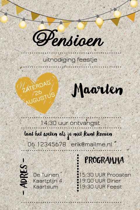Uitnodiging voor een pensioen feest op karton-look