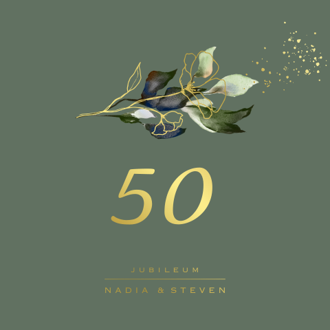 50 jarig jubileum uitnodiging foliedruk en bloem