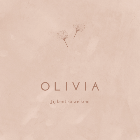 Trendy geboortekaartje meisje Olivia met gingko bladeren