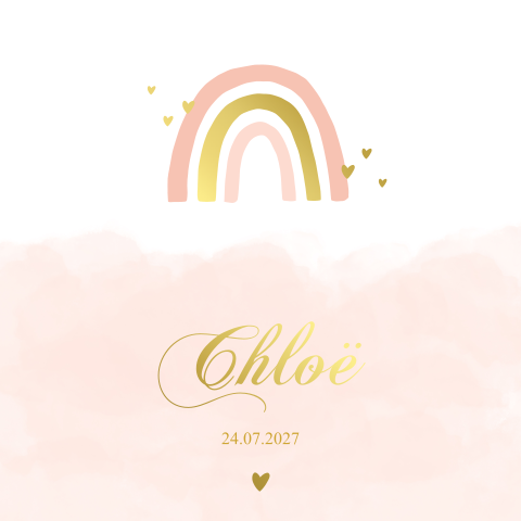 Geboortekaartje meisje regenboog wolken goudfolie 