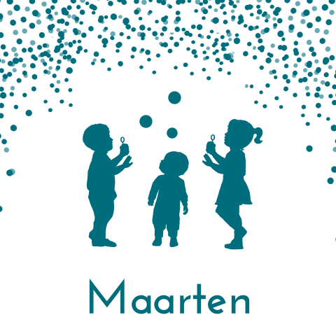 Bellenblaas 3e kindje geboortekaartje jongen petrol confetti