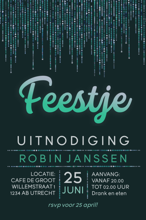 Uitnodiging 50e verjaardag feestje man met glitters groen blauw