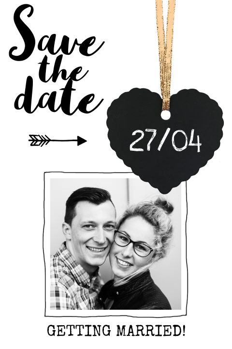 Hip en trendy trouwkaartje met foto in zwart-wit